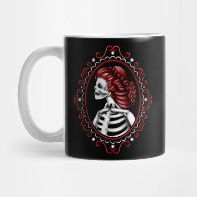 Red Skeleton Girl in Frame Cameo by DeneboArt